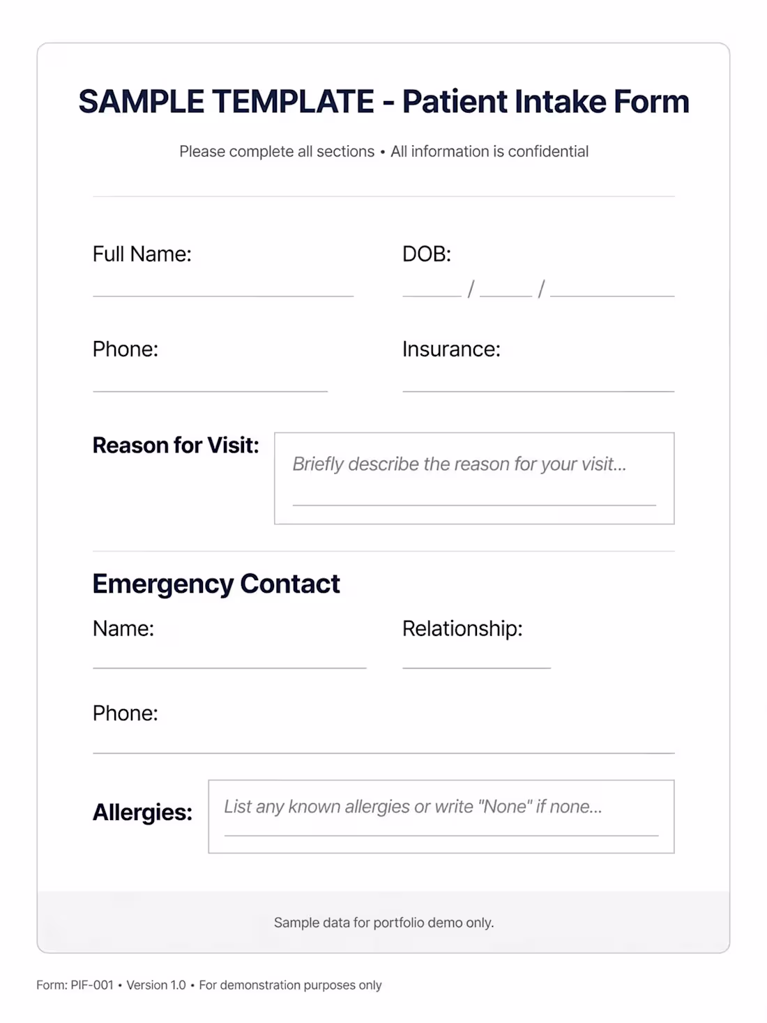 Cover image for Patient Intake Form-Sample Template
Sample Patient