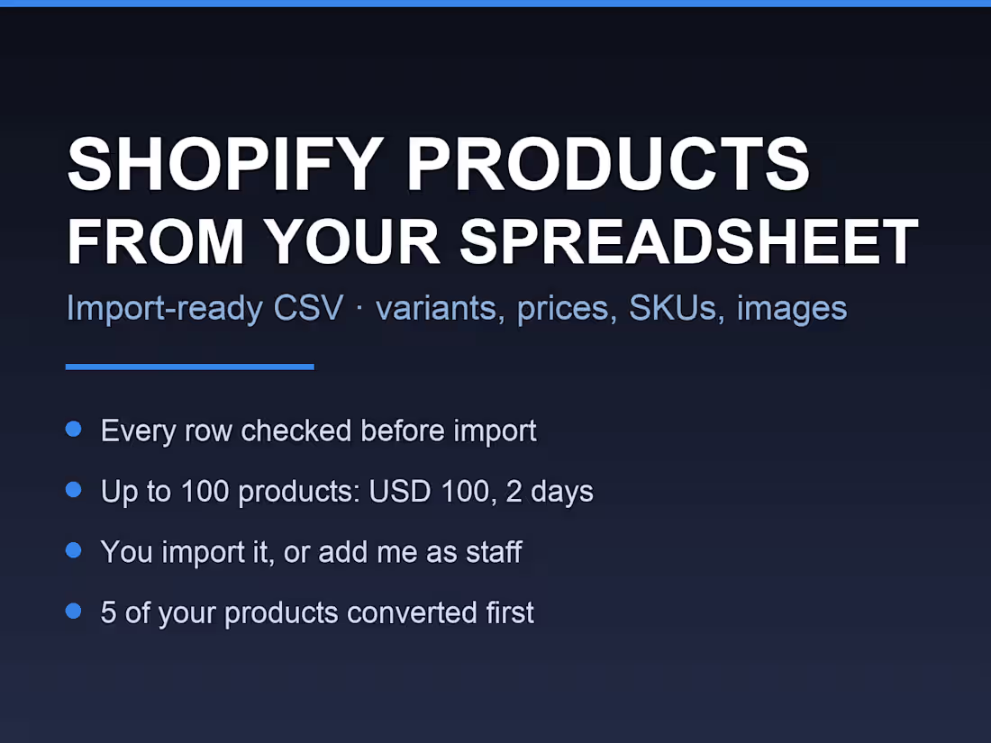 Cover image for Shopify Product Import From Your Spreadsheet, Ready in 2 Days