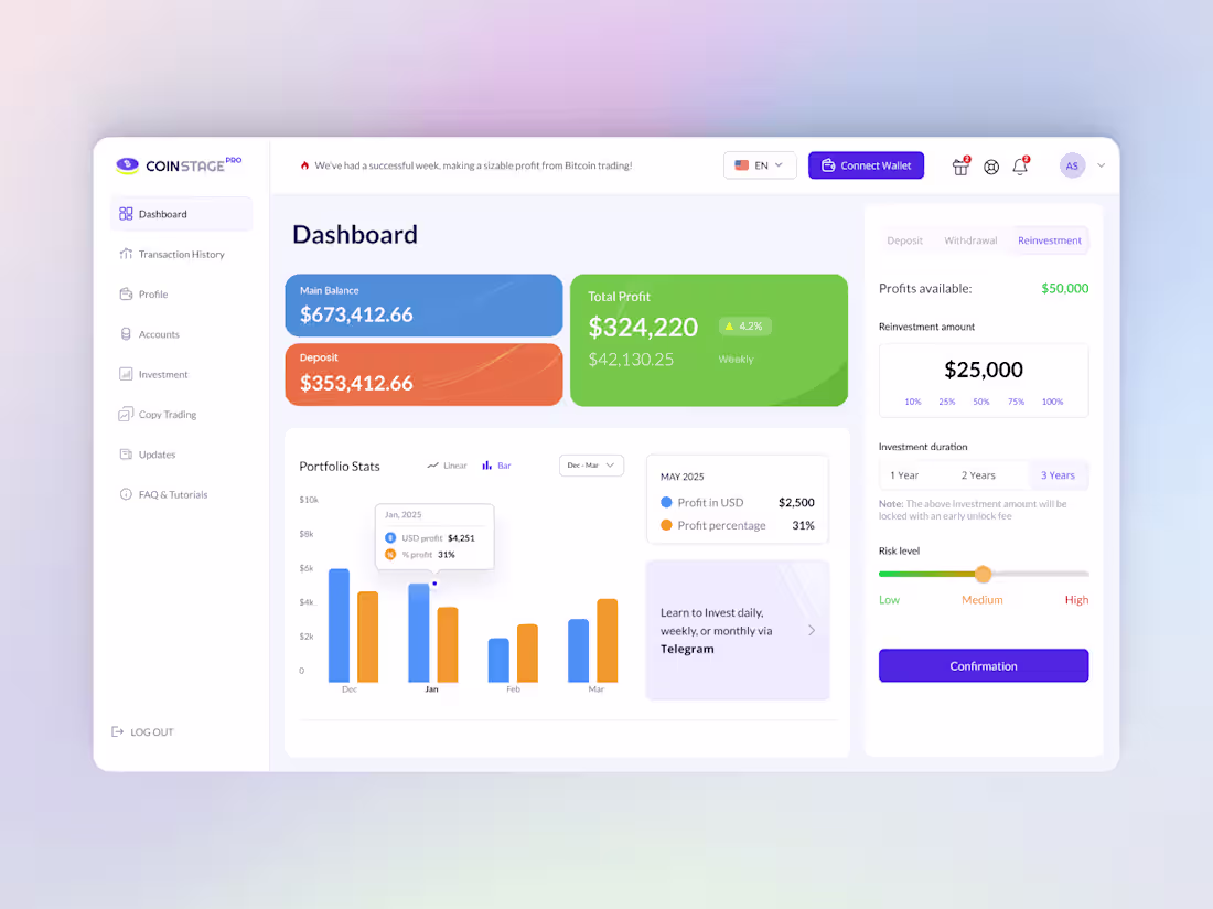 Cover image for UI/UX Design for CoinStage Pro
