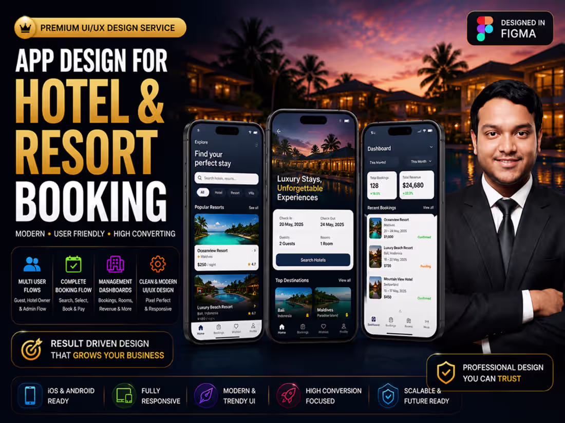 Cover image for Hotel & Resort Booking App UI UX Design for iOS Android