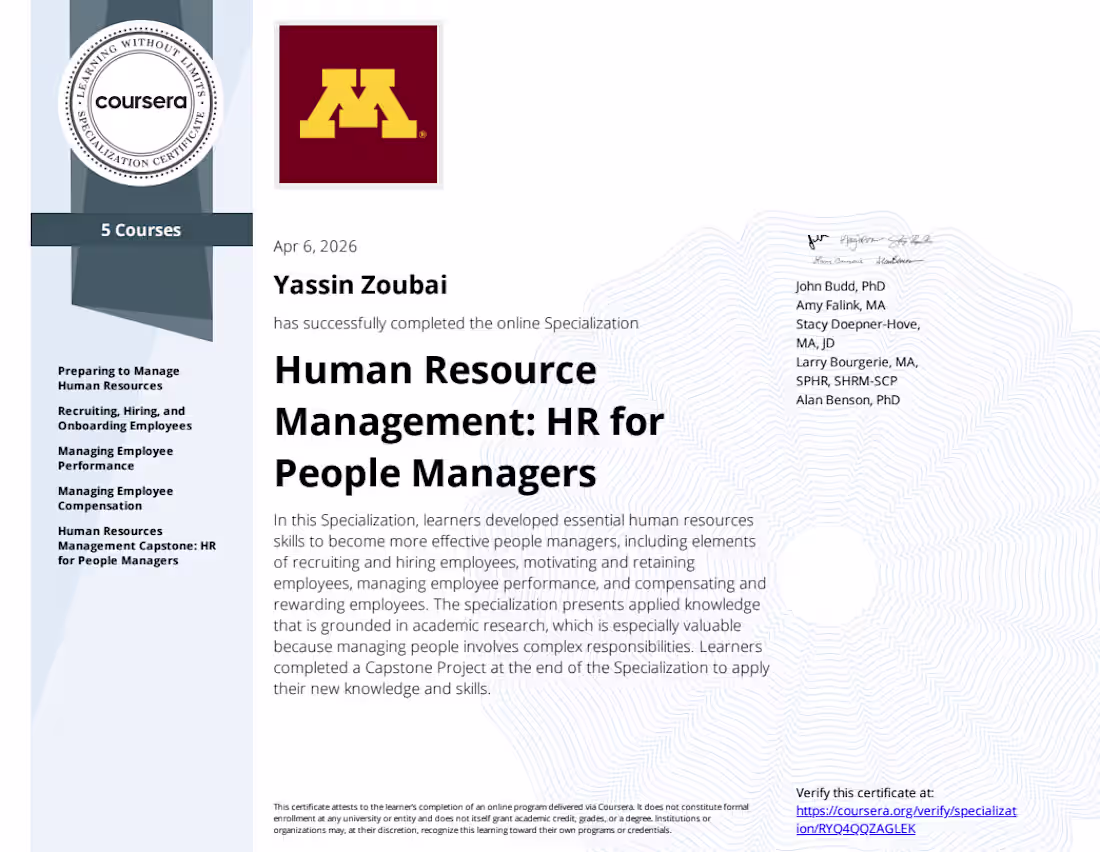 Cover image for Verified Specialization: Human Resource Management