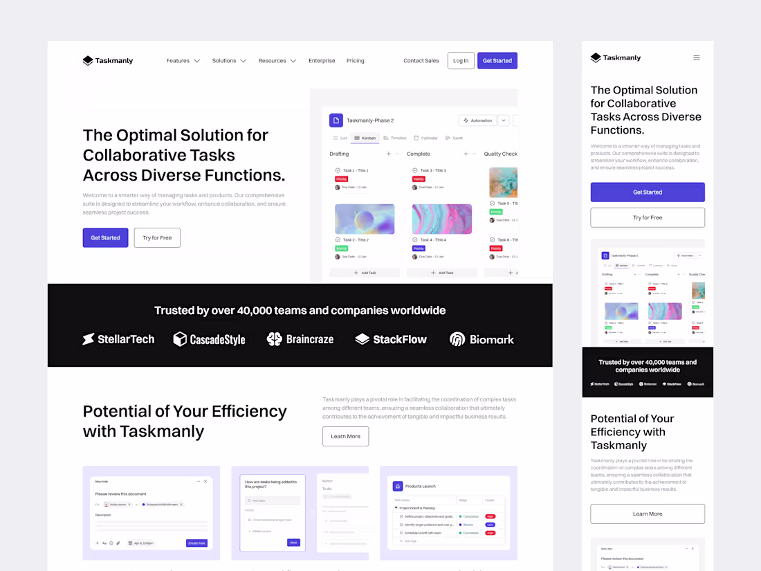 Cover image for Taskmanly UI Kit - Task Management (Detail Feature Page)
