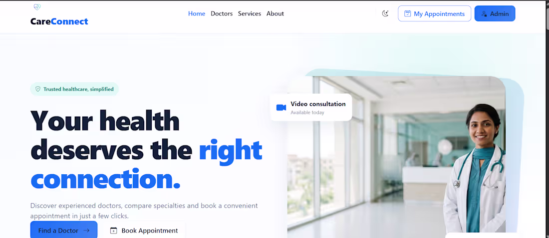 Cover image for CareConnect - Hospital Management & Booking Platform