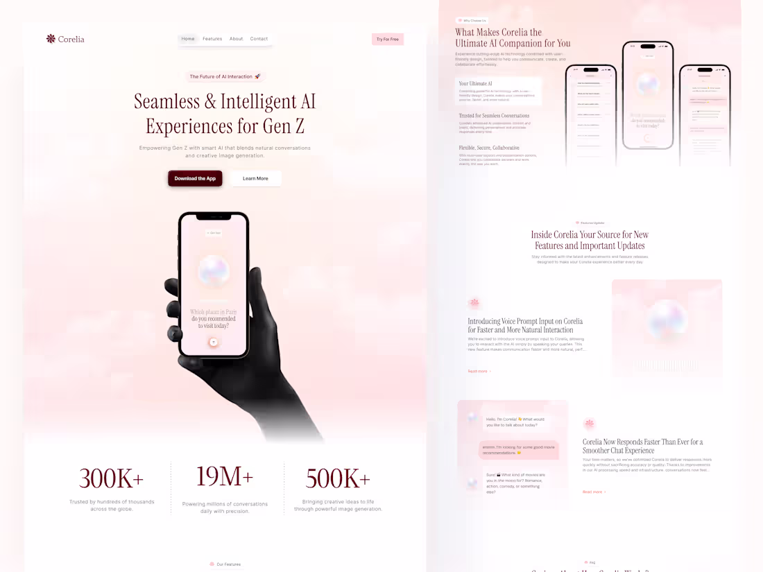 Cover image for Corelia - AI Chatbot Landing Page