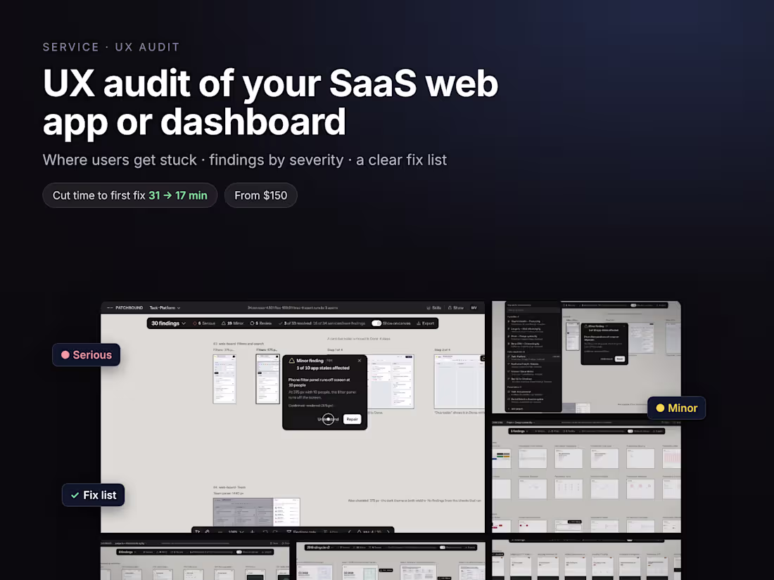 Cover image for UX audit of your SaaS web app or dashboard