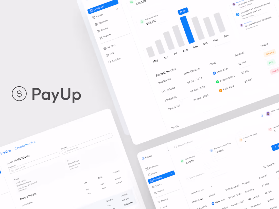 Cover image for PayUp — Payment Tracking & Invoicing Platform for Freelancers