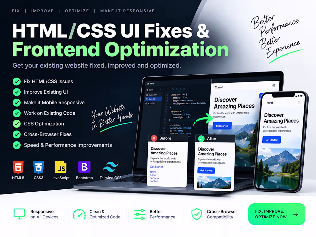 Cover image for HTML/CSS UI Fixes & Frontend Optimization