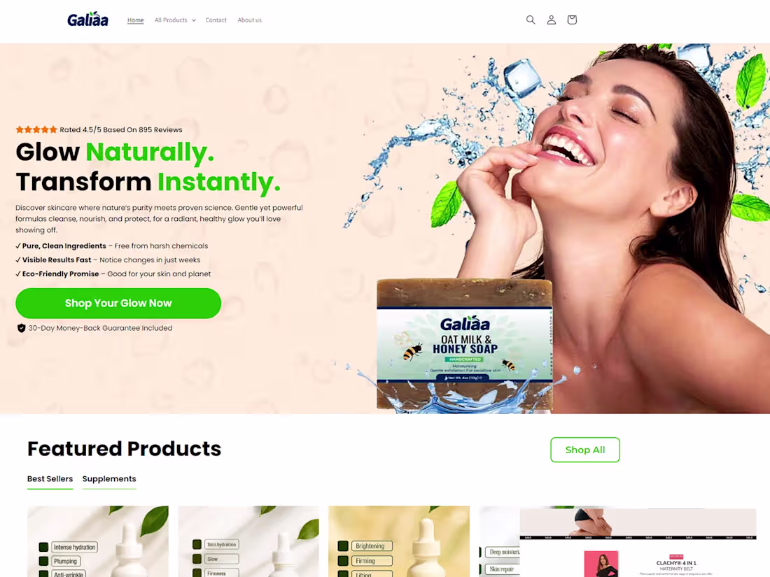 Cover image for Shopify Store Design for Galiaa (Theme + Custom Sections)