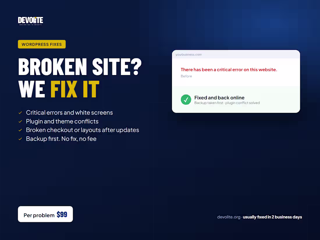 Cover image for WordPress fix: critical errors, white screens and broken checkou