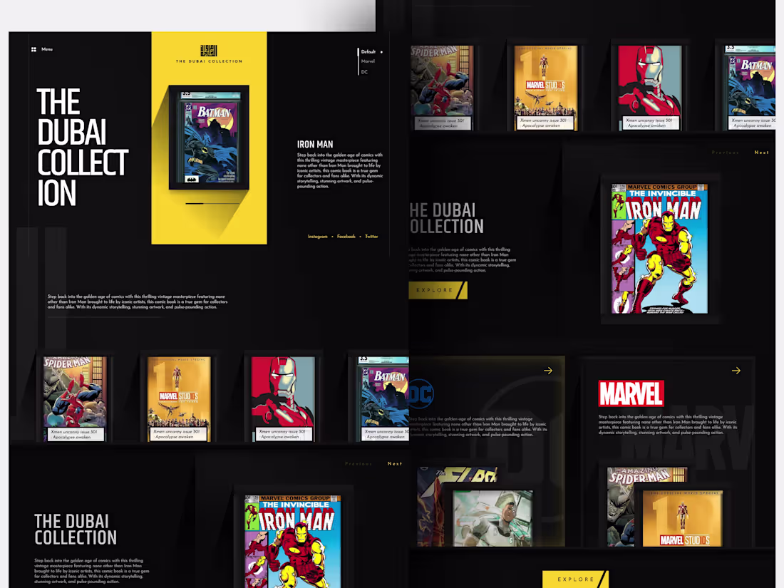 Cover image for Comic book collection website, inspired by art gallery layou...