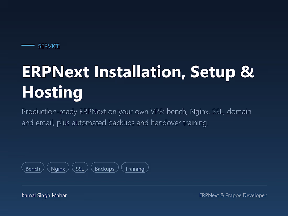 Cover image for ERPNext Installation, Setup & Hosting