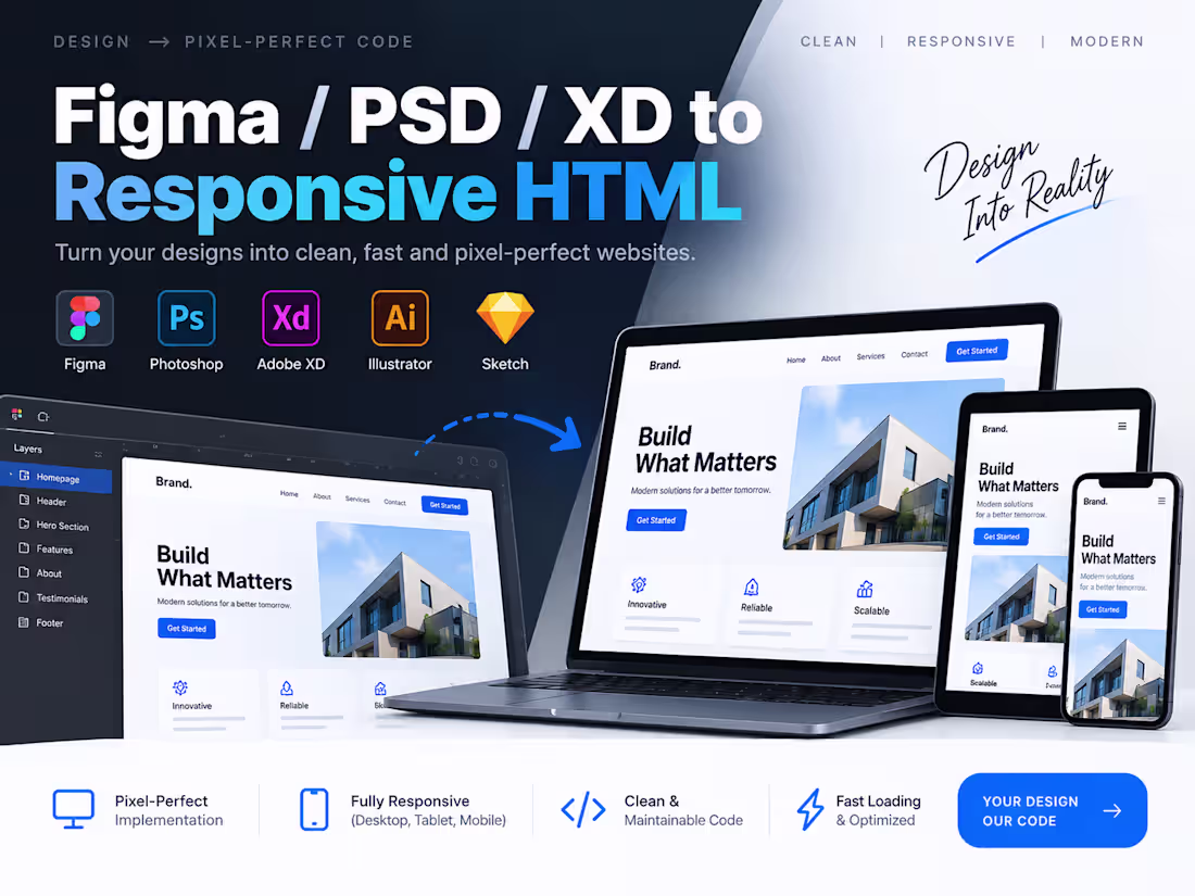 Cover image for Figma / PSD / XD to Responsive HTML
