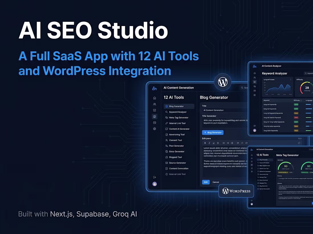 Cover image for AI SEO Studio: Full SaaS App with 12 AI Tools