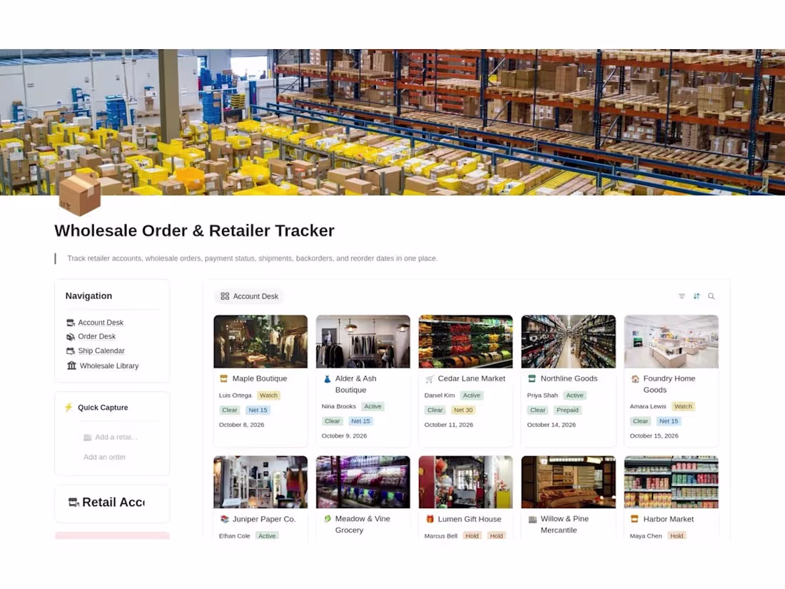 Cover image for Notion Wholesale Order Tracker Setup