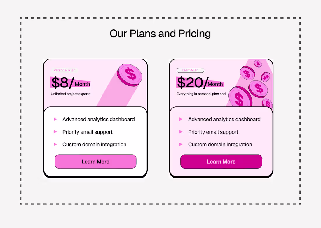 Cover image for Concept work for pricing section
