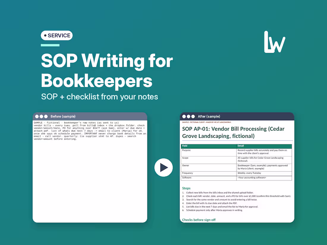 Cover image for SOP Writing for Bookkeepers | From Your Notes or Call Transcript
