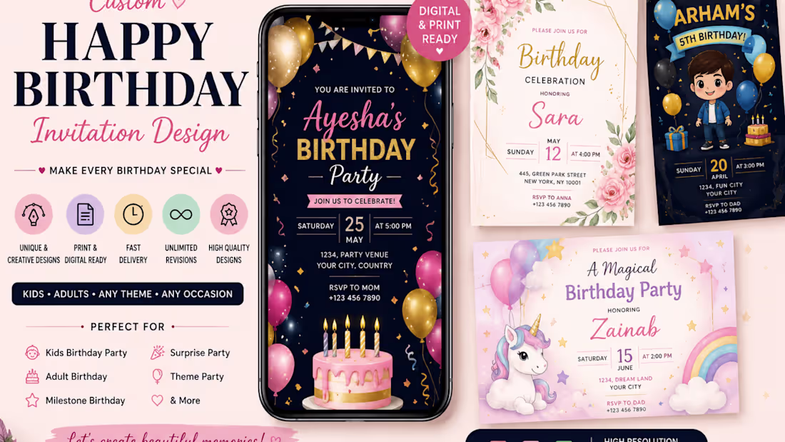 Cover image for Custom Happy Birthday Invitation Card Design
