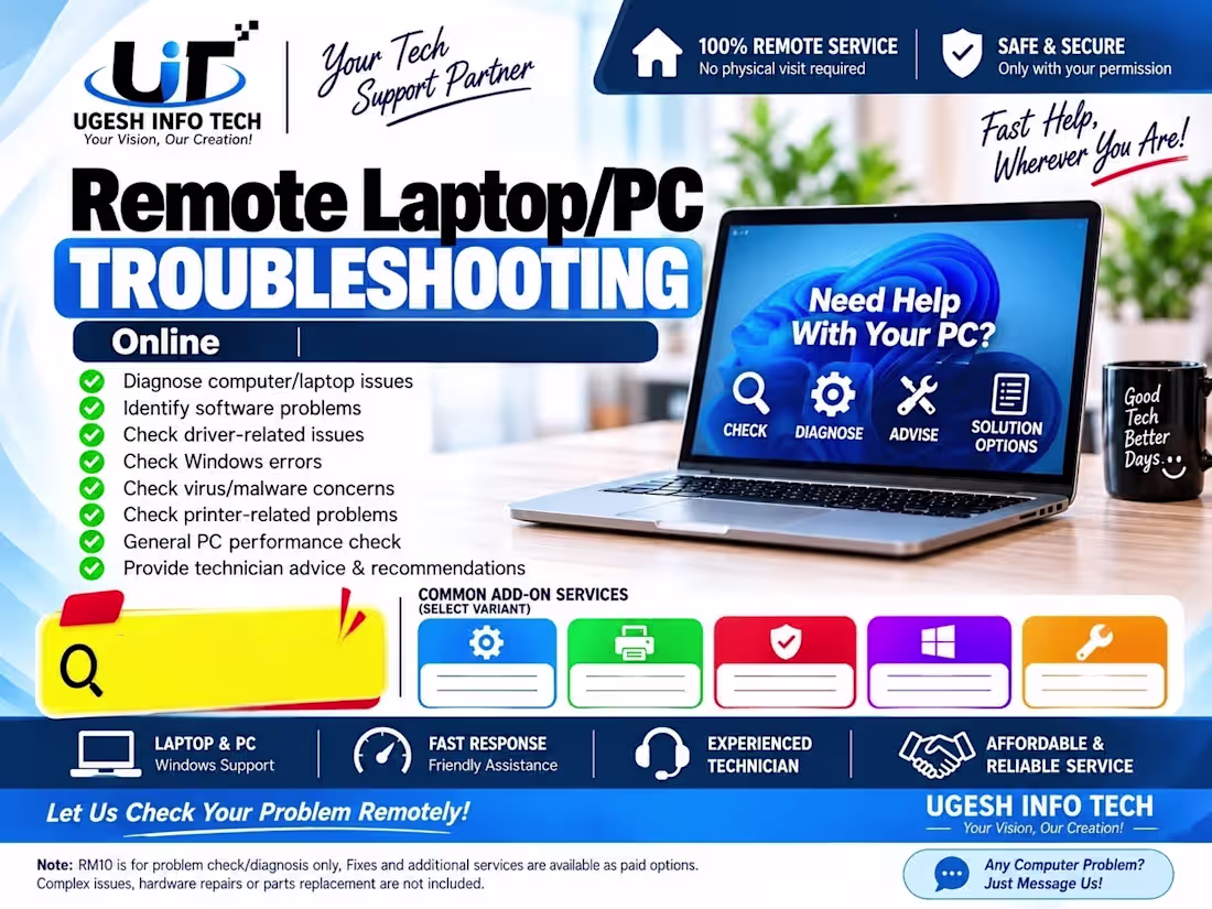 Cover image for Laptop/PC Troubleshooting Online Problem - Remote Services