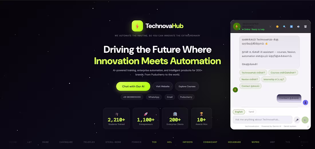 Cover image for TechnovaHub chatbot is a branded