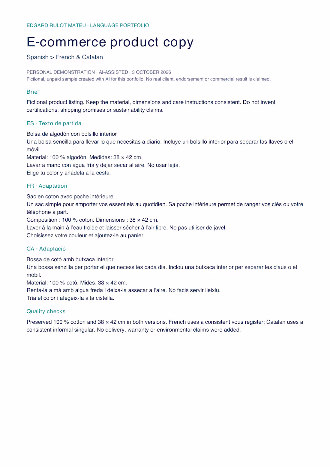 Cover image for E-commerce translation ES–FR–CA | AI-assisted demo