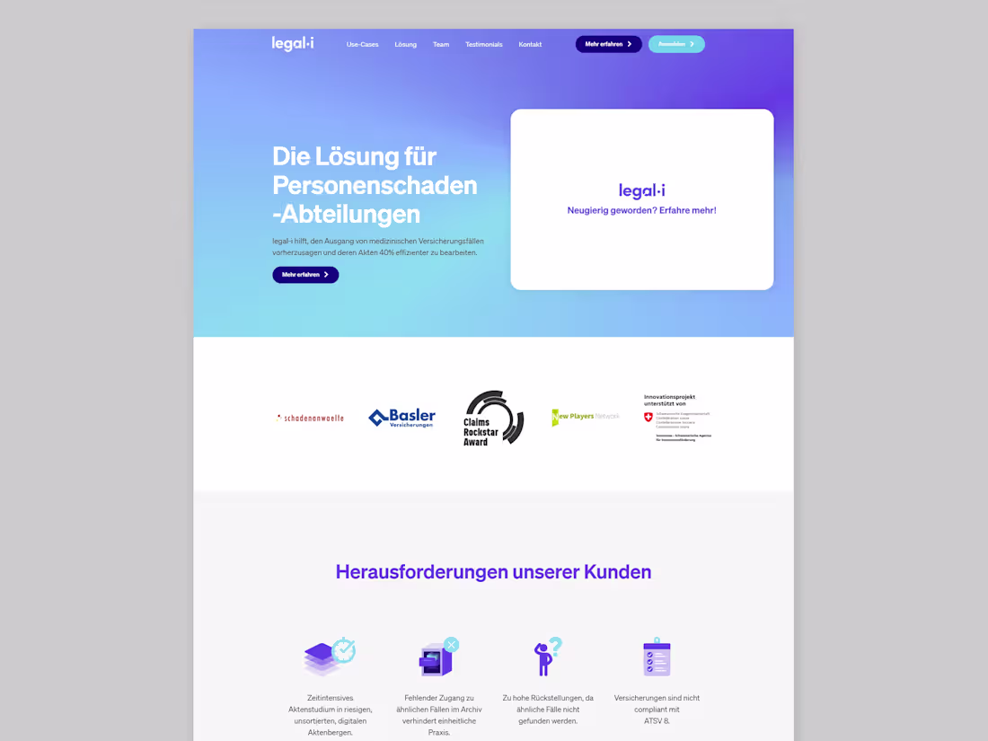 Cover image for Website design for a tech startup in insurance law