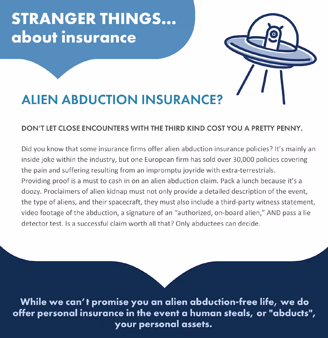 Cover image for Insurance is boring. Alien abduction