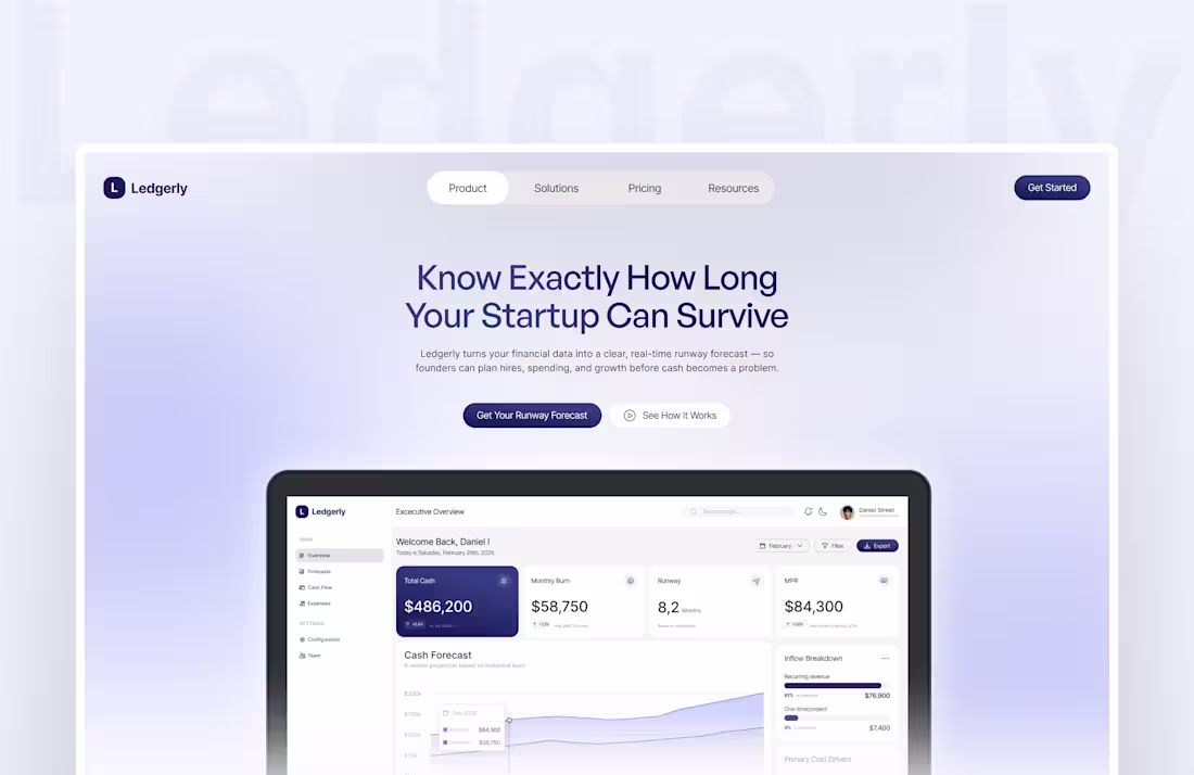 Cover image for Ledgerly – SME Finance SaaS Landing Page Website UI/UX Design