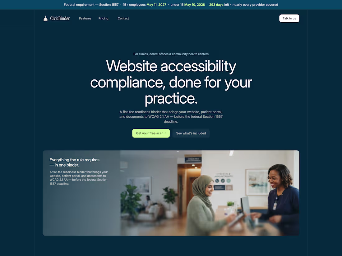 Cover image for CivicBinder Health — web accessibility for healthcare