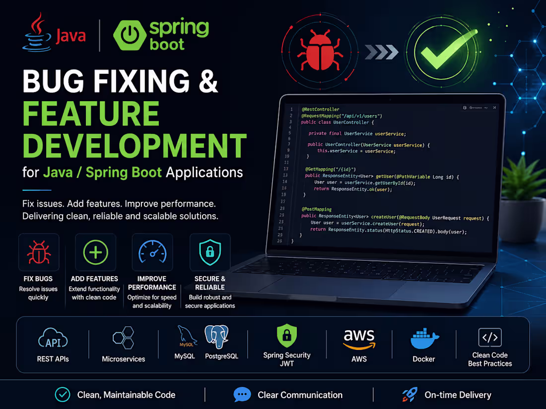 Cover image for Bug Fixing & Feature Development for Java/Spring Boot
