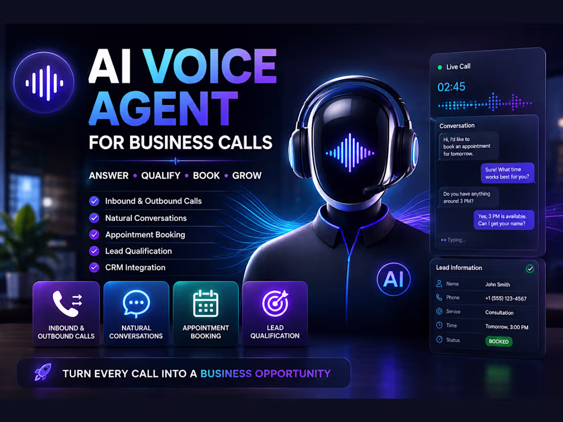 Cover image for I will build an ai voice agent for inbound and outbound calls