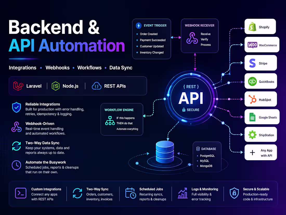 Cover image for Backend & API Automation — Integrations, Webhooks & Workflow Syn
