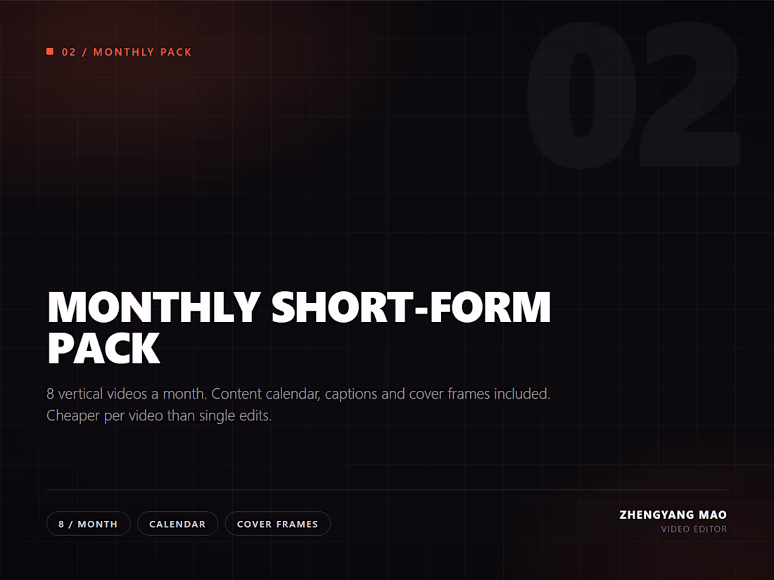Cover image for Monthly Short-Form Pack (8 Videos)