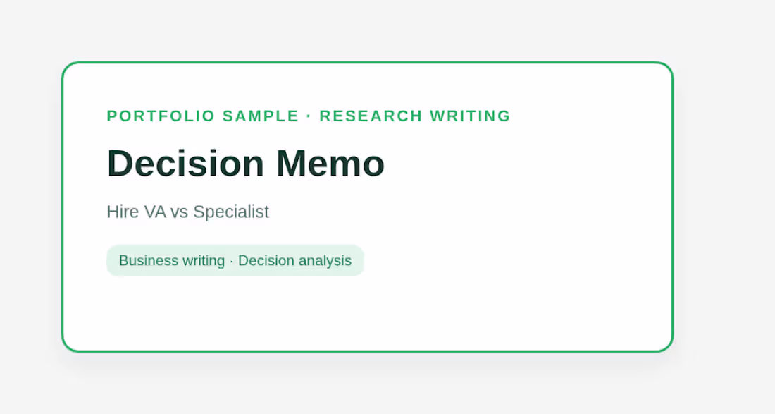 Cover image for Hire VA vs Specialist — Decision Memo