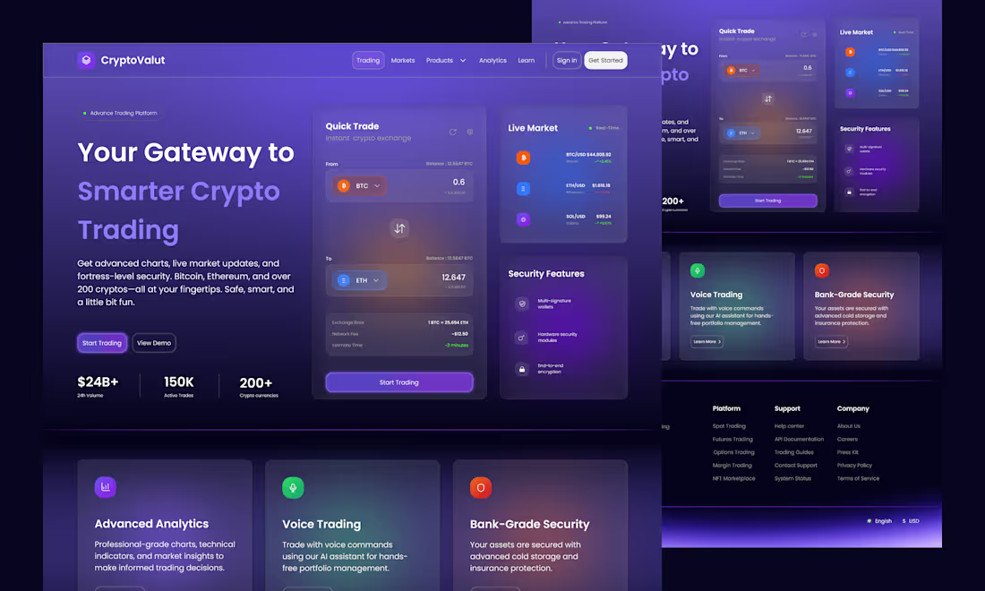 Cover image for CryptoVault – Crypto Trading Platform UI Design