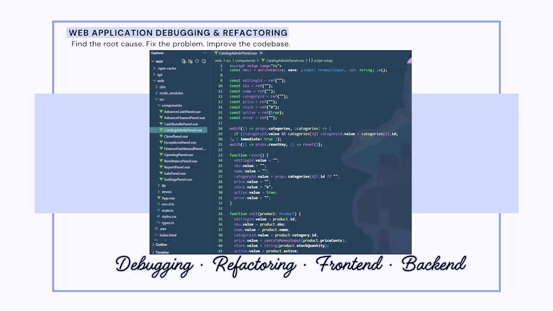 Cover image for Web Application Debugging & Refactoring