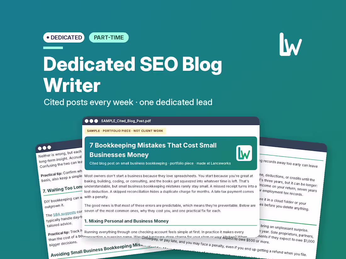 Cover image for Hire a Dedicated SEO Blog Writer | Part-Time 20 hrs/wk