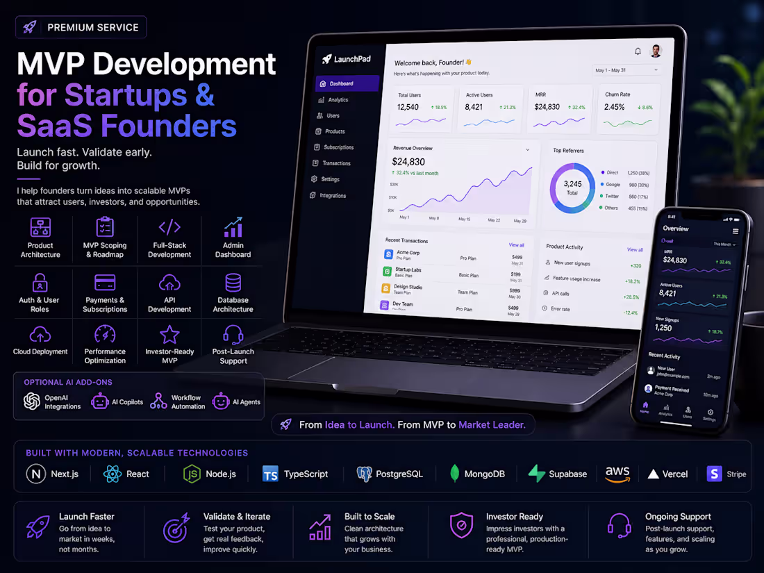 Cover image for MVP Development for Startups & SaaS Founders
