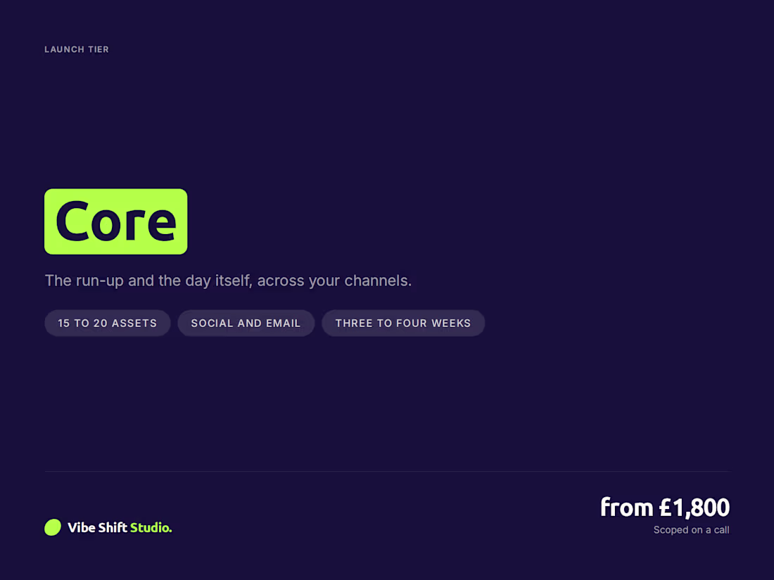 Cover image for Core: the run-up and launch day from £1,800