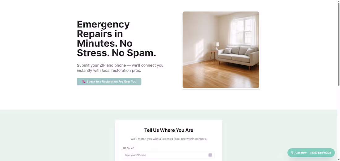 Cover image for Emergency home services landing page