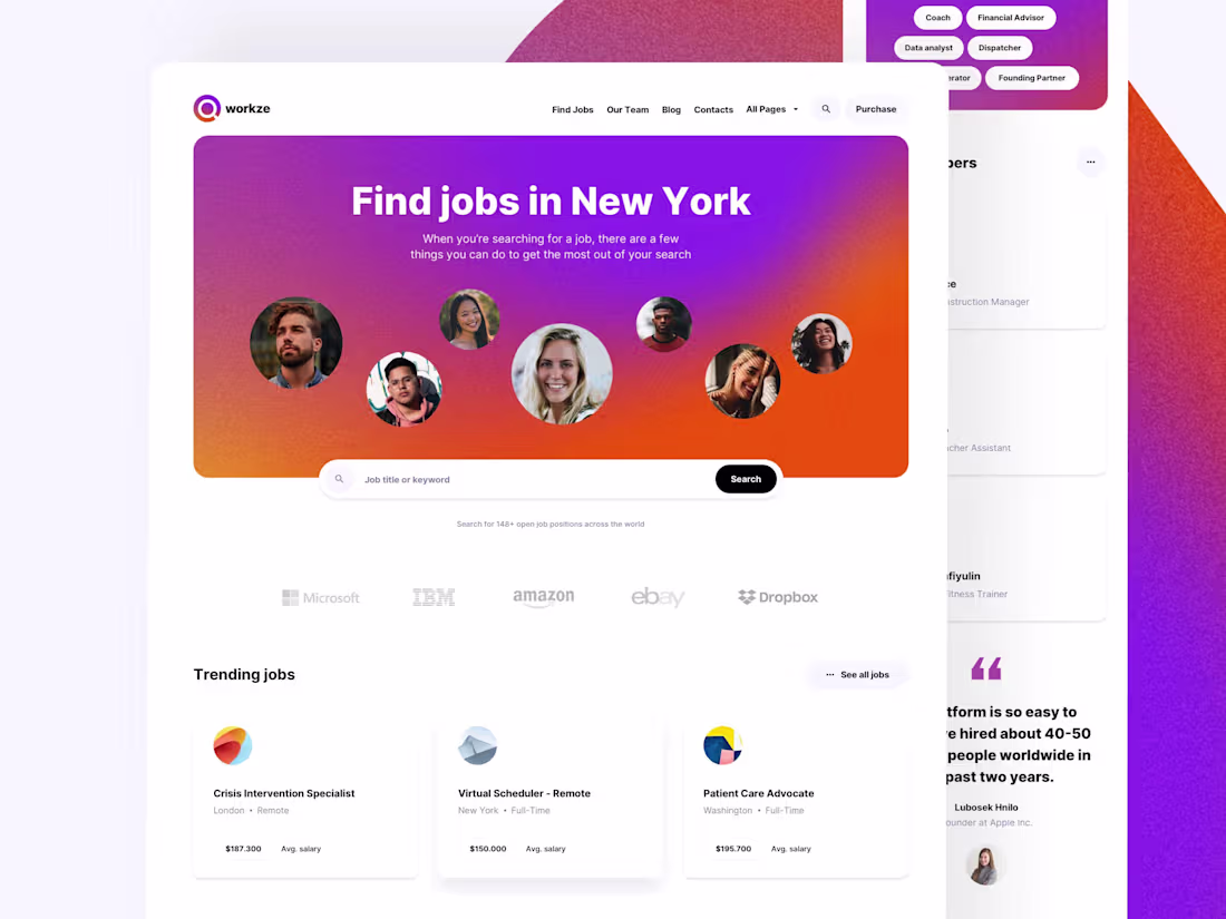Cover image for Workze job search website. Template for Framer.