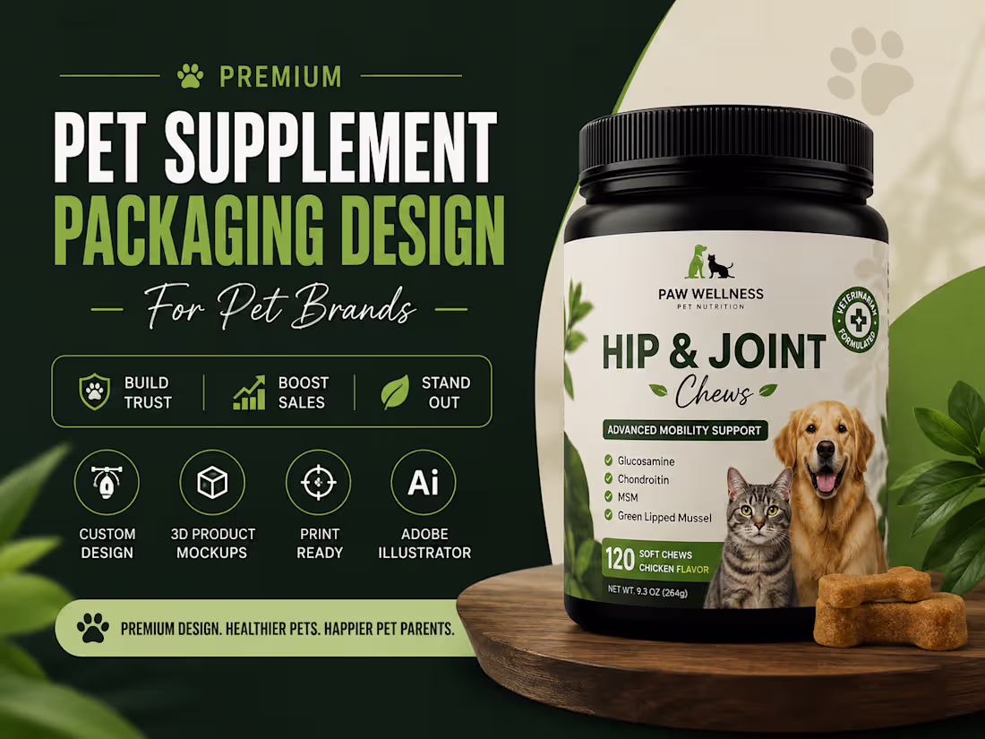 Cover image for Premium Pet Supplement Packaging Design for Pet Brands  