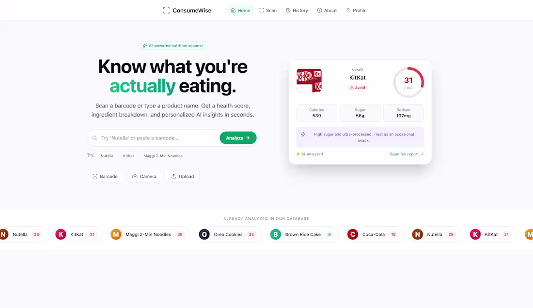 Cover image for ConsumeWise is an AI-powered web