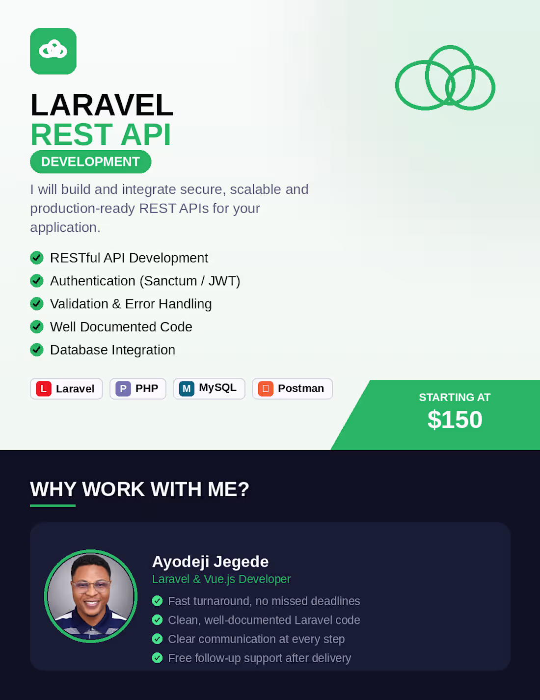 Cover image for Laravel API Development — Starting at $150