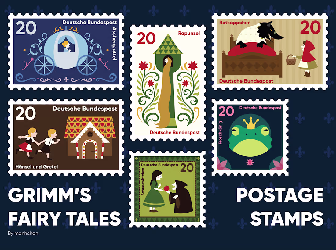 Cover image for Grimm's Fairy tales postage stamps 