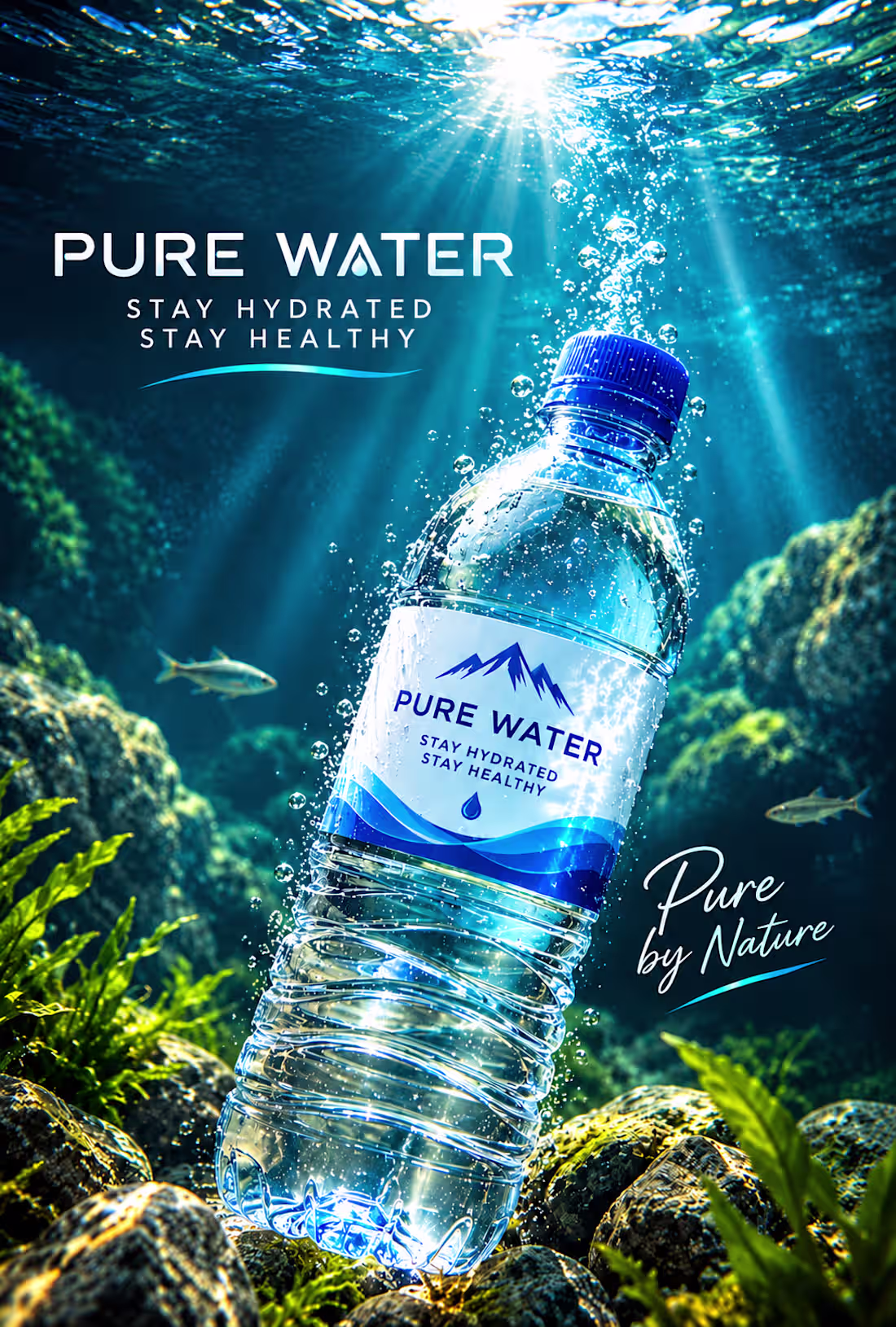 Cover image for Product ad design for Pure Water an underwater bottle visual...