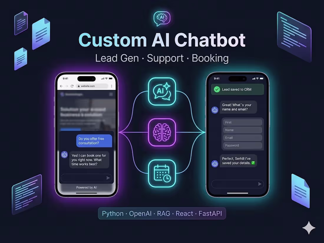 Cover image for Custom AI Chatbot for Your Website — Lead Gen & Support