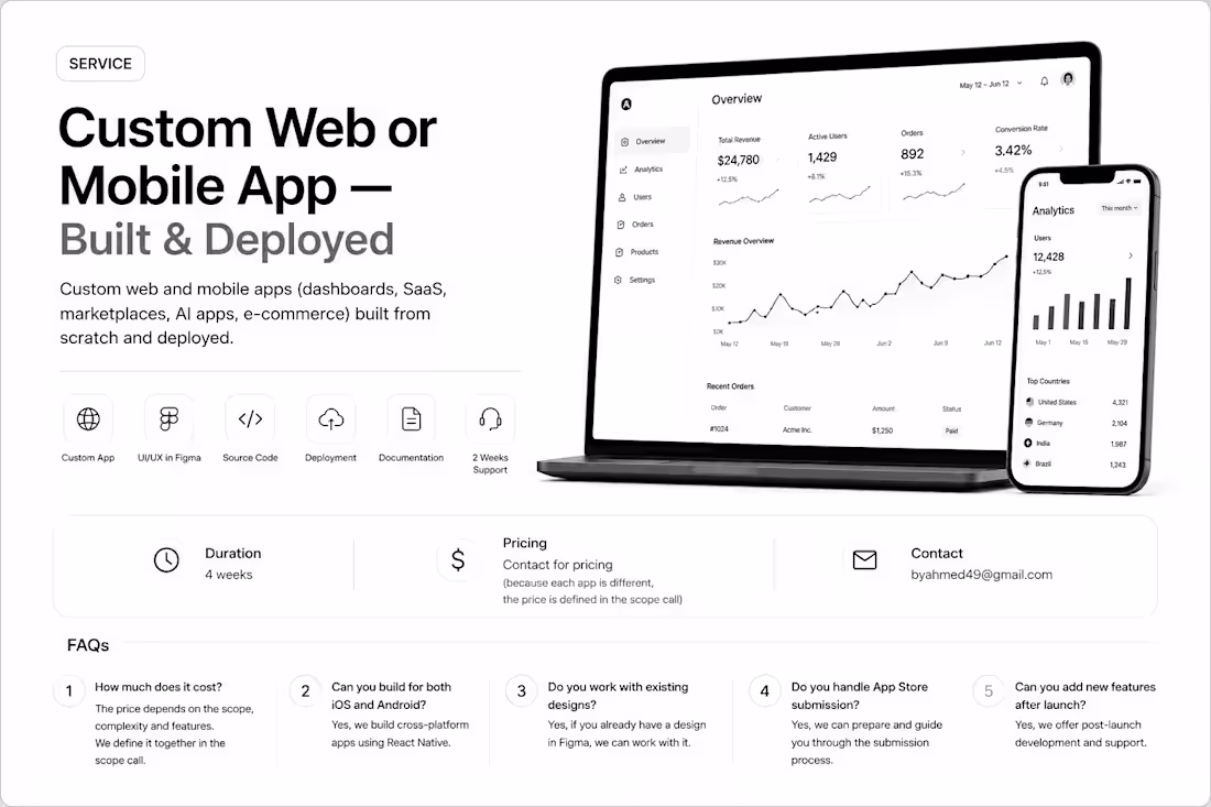 Cover image for Custom Web or Mobile App — Built & Deployed