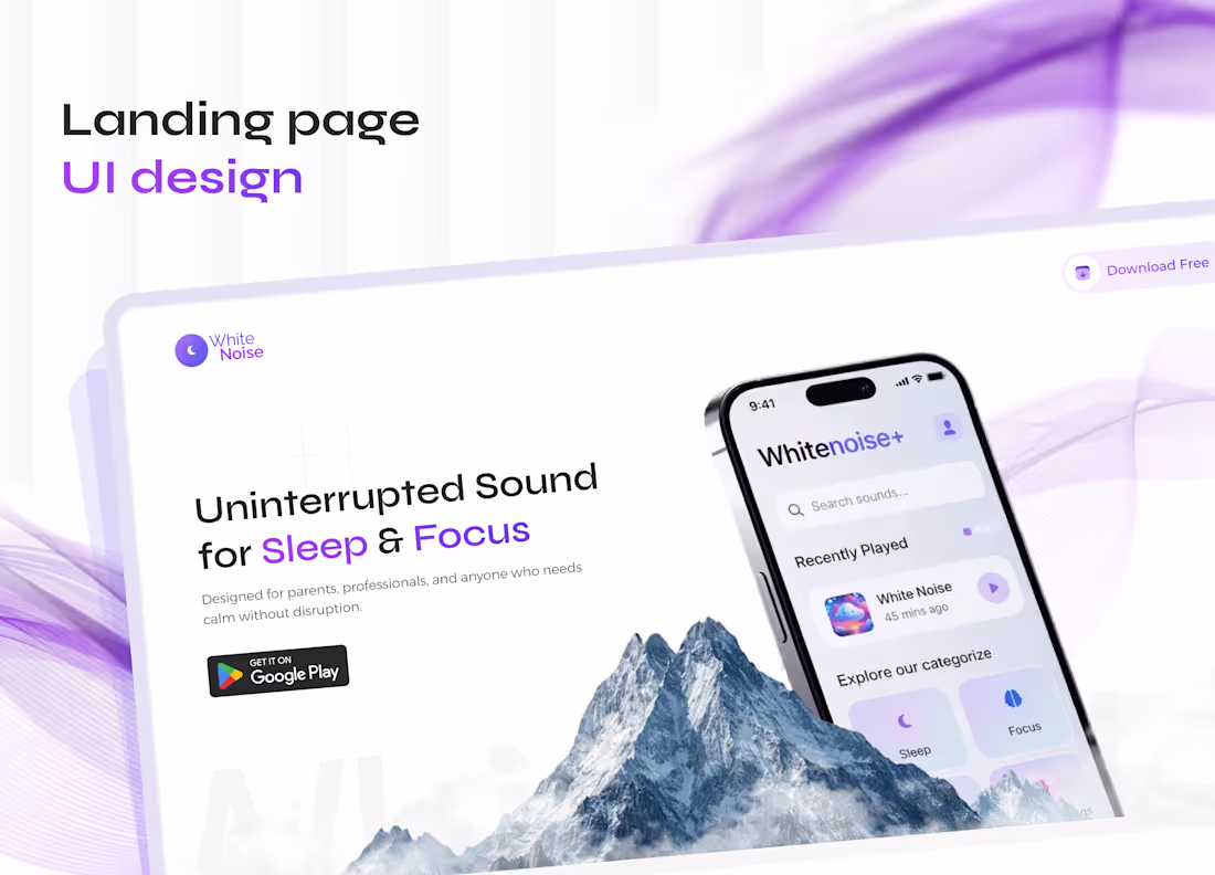 Cover image for Sleep & Focus App Landing Page Design