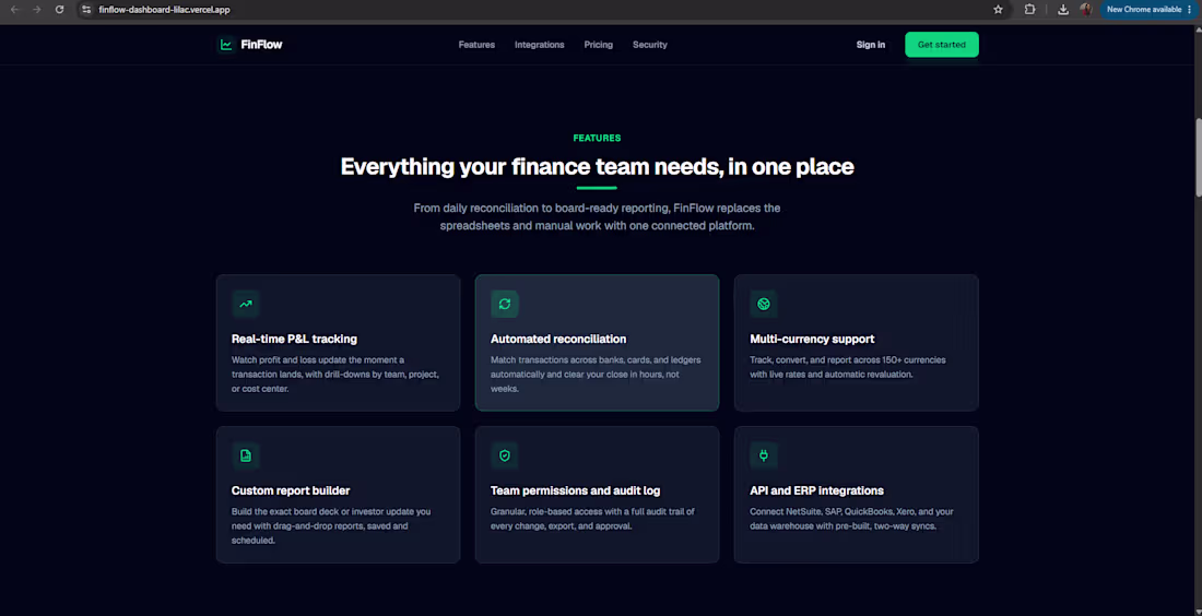 Cover image for FinFlow — Fintech SaaS Landing