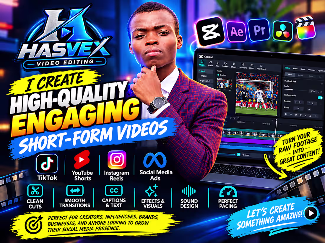 Cover image for I Will Edit Engaging TikTok, YouTube Shorts & Instagram Reels